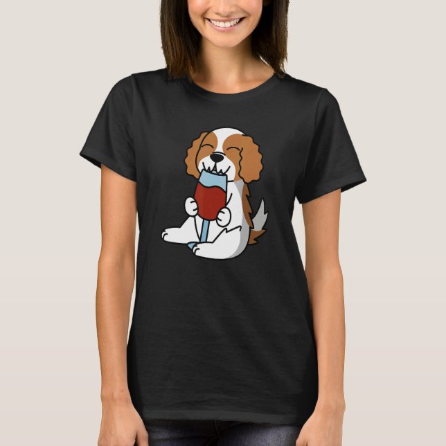 Cavalier King Charles Spaniel Dricker Vin Hund T Shirt (Framsida)