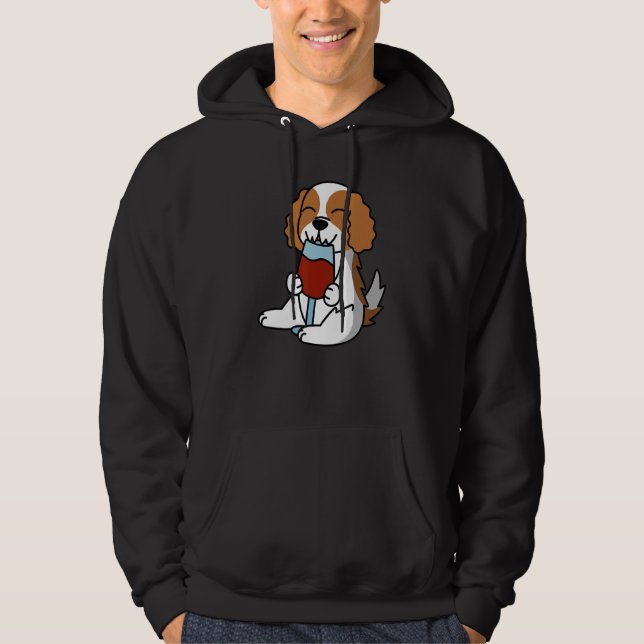 Cavalier King Charles Spaniel Drinking Wine Dog Hoodie (Framsida)