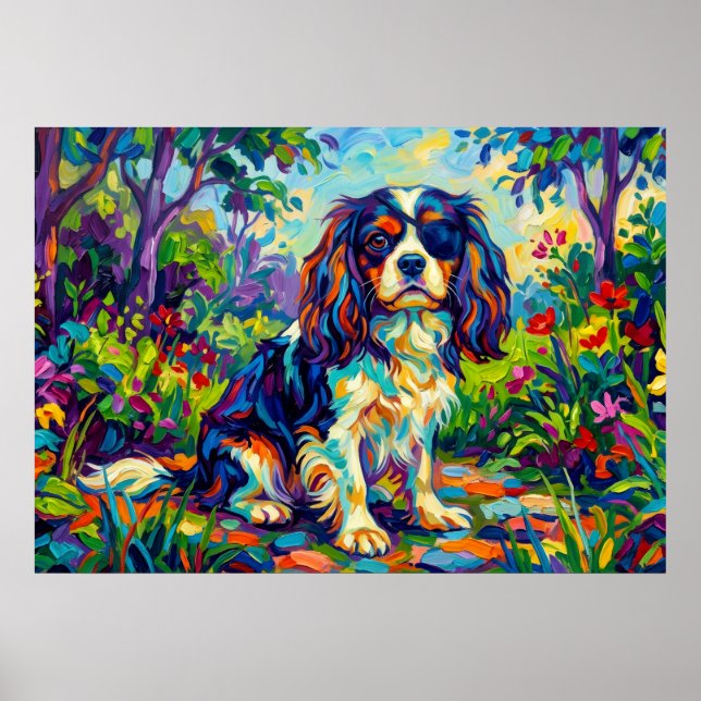 Cavalier King Charles Spaniel Fauvist Trädgård Pos Poster (Framsidan)