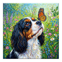 Cavalier King Charles Spaniel Fjärilsträdgård Pos
