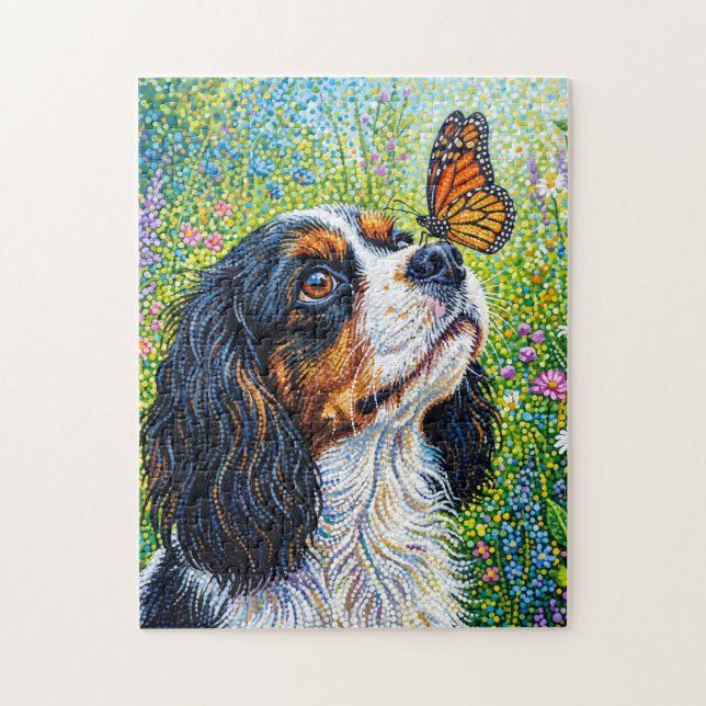 Cavalier King Charles Spaniel Fjärilsträdgård  Pussel (Vertikal)