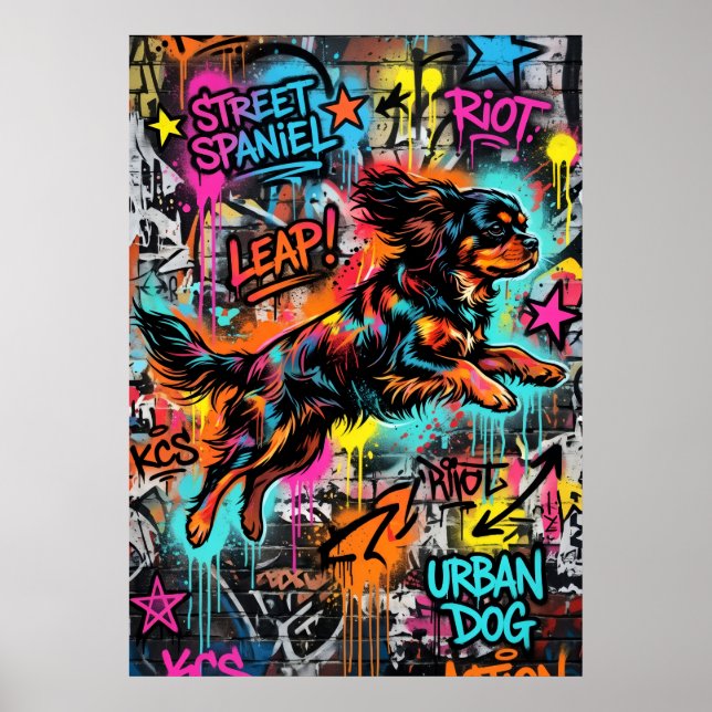 Cavalier King Charles Spaniel Gatukonst Graffiti  Poster (Framsidan)