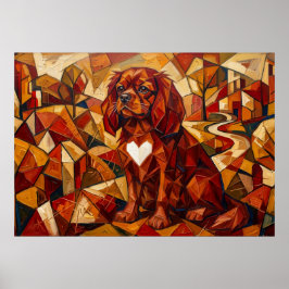 Cavalier King Charles Spaniel Geometrisk Kubistisk Poster