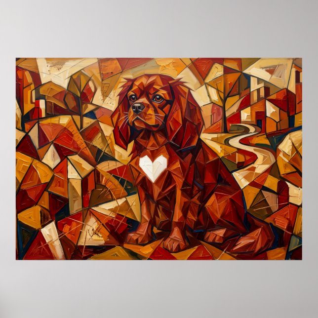 Cavalier King Charles Spaniel Geometrisk Kubistisk Poster (Framsidan)