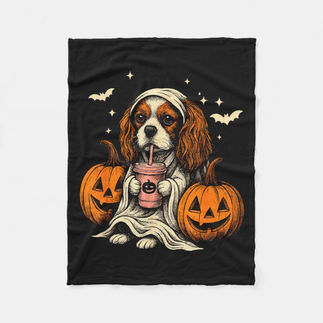 Cavalier King Charles Spaniel Ghost Halloween Cava Fleecefilt (Framsidan)