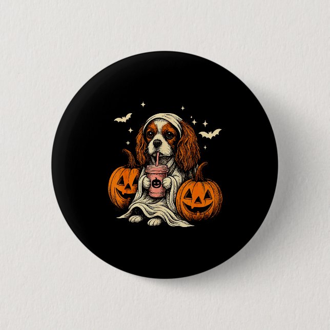 Cavalier King Charles Spaniel Ghost Halloween Cava Knapp (Framsida)