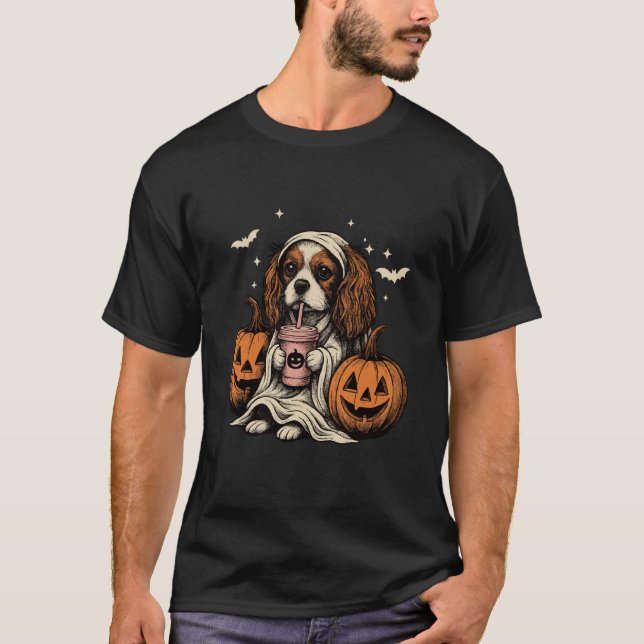 Cavalier King Charles Spaniel Ghost Halloween Cava T Shirt (Framsida)