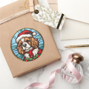 Cavalier King Charles Spaniel Glas Jul Runt Klistermärke