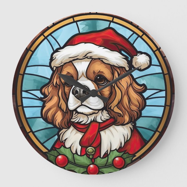 Cavalier King Charles Spaniel Glas Jul Stor Klocka (Framsida)