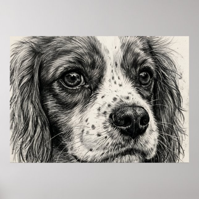 Cavalier King Charles Spaniel Grafitpennstav Post Poster (Framsidan)