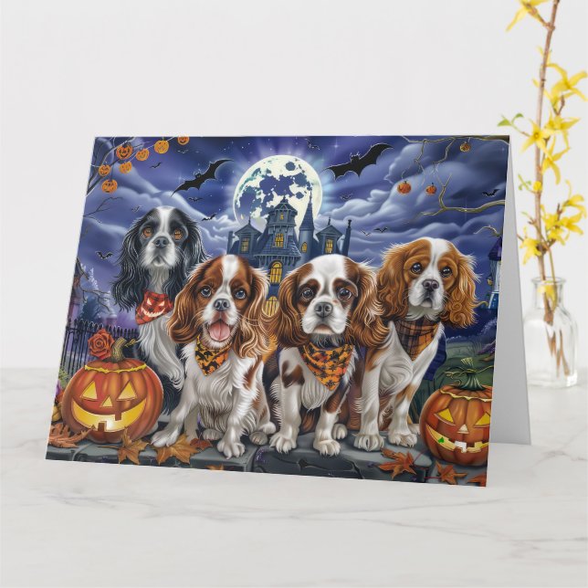 Cavalier King Charles Spaniel Halloween Kuslig Kort (Gul blomma)