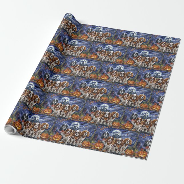 Cavalier King Charles Spaniel Halloween Kuslig Presentpapper (Utrullad)