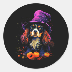 Cavalier King Charles Spaniel Halloween promenad m Runt Klistermärke