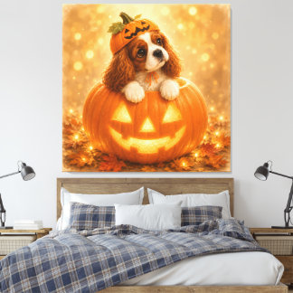 Cavalier King Charles Spaniel Halloween-pumpa – Canvastryck