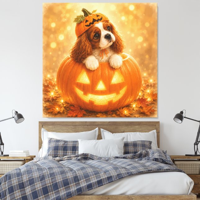 Cavalier King Charles Spaniel Halloween-pumpa –  Canvastryck (Insitu (sovrum))