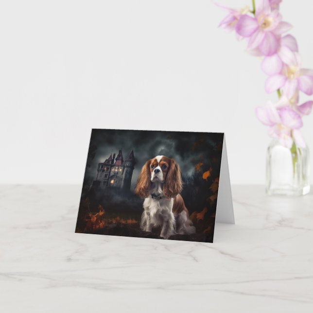 Cavalier King Charles Spaniel Halloween Skräckinja Kort (Orkide)