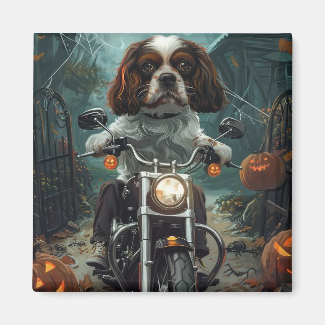 Cavalier King Charles Spaniel Halloween Skräckinja Magnet (Framsidan)