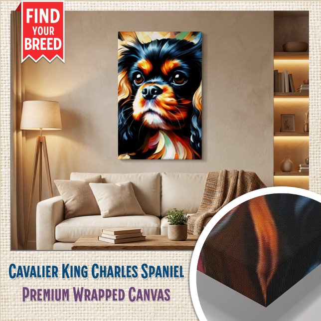 Cavalier King Charles Spaniel Hund Akryltryck Canvastryck (Gallery-Quality Wrapped Canvas: Artistic Cavalier Spaniel Dog Portrait.)