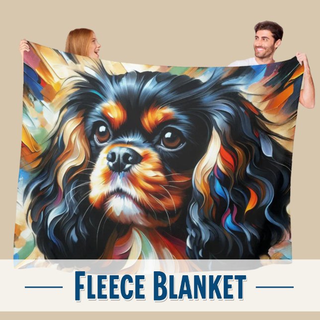 Cavalier King Charles Spaniel Hund Akryltryck Fleecefilt (Snuggle up with this artistic Cavalier King Charles Spaniel Fleece blanket!)