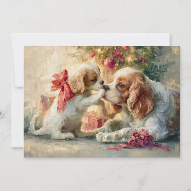 Cavalier King Charles Spaniel Hundar Jul  Julkort (Framsida)