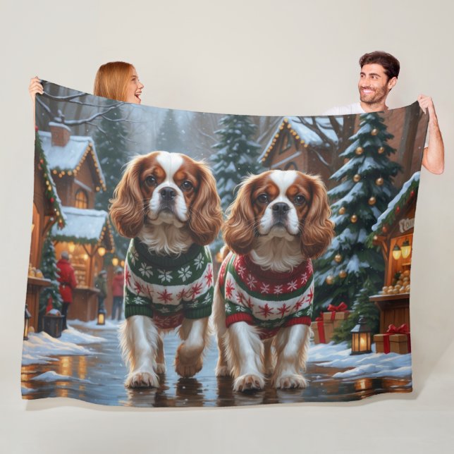 Cavalier King Charles Spaniel Hundar Jul Snö Fleecefilt (På plats)
