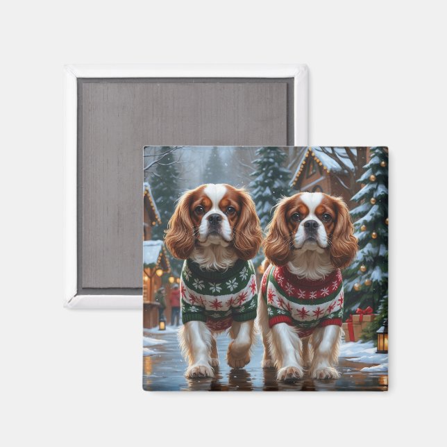 Cavalier King Charles Spaniel Hundar Jul Snö Magnet (Front/Back)