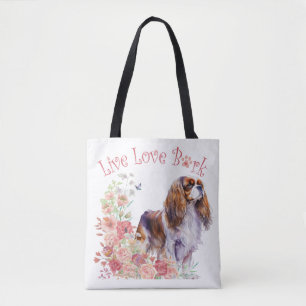 Cavalier King Charles Spaniel Hundmamma Blommig Tygkasse