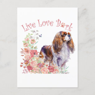 Cavalier King Charles Spaniel Hundmamma Blommig Vykort