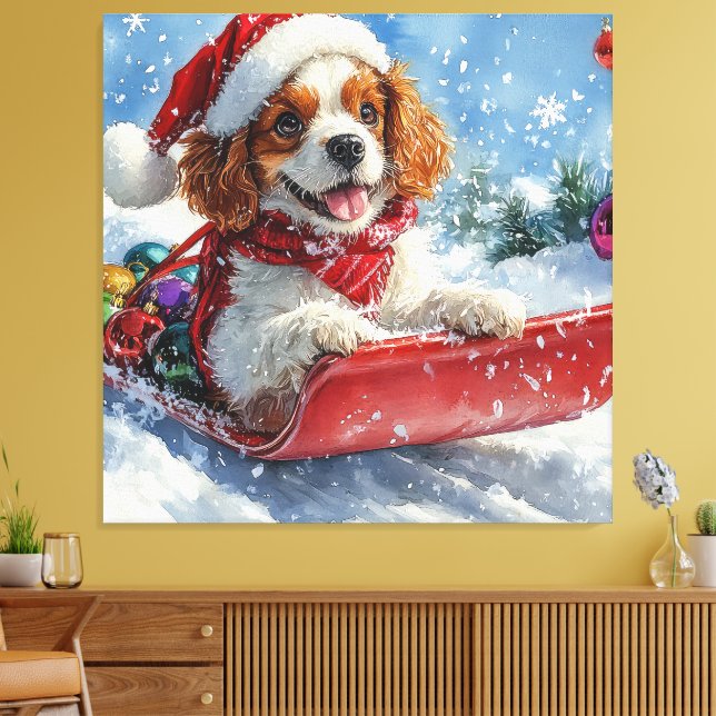 Cavalier King Charles Spaniel Hundsläde Jul Canvastryck (Insitu (Vardagsrum))