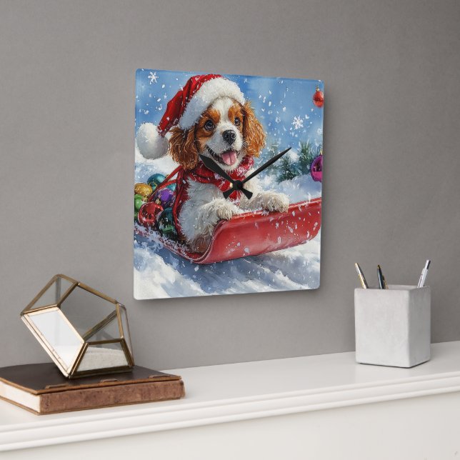Cavalier King Charles Spaniel Hundsläde Jul Fyrkantig Klocka (Kontor)
