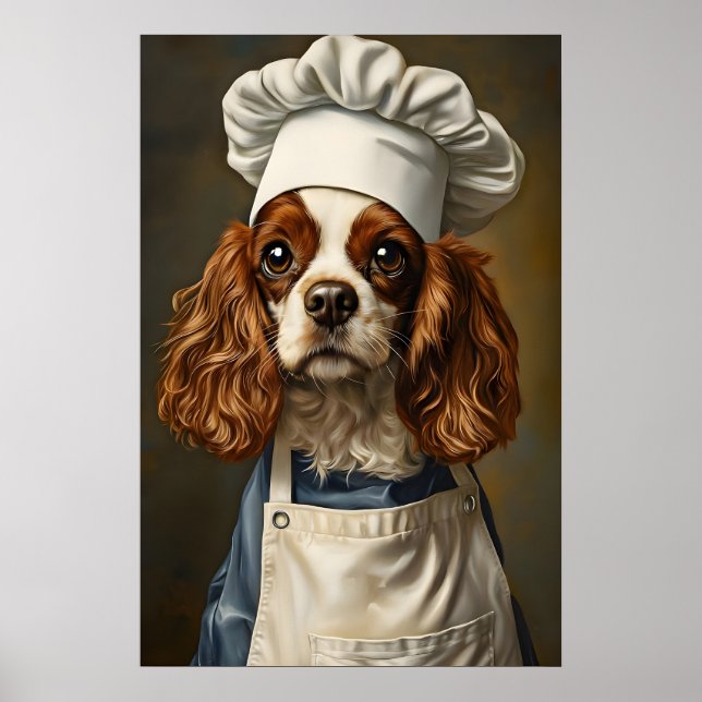Cavalier King Charles Spaniel i kockhatt Affisch (Framsidan)