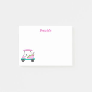 Cavalier King Charles Spaniel i rosa golfvagn Post-it Block