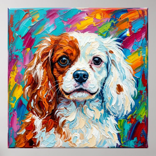 Cavalier King Charles Spaniel Impasto Porträtt Pos Poster (Framsidan)