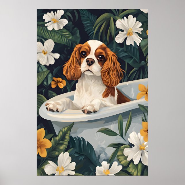 Cavalier King Charles Spaniel In Bathtub Poster (Framsidan)