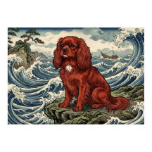 Cavalier King Charles Spaniel Japansk Våg Poster