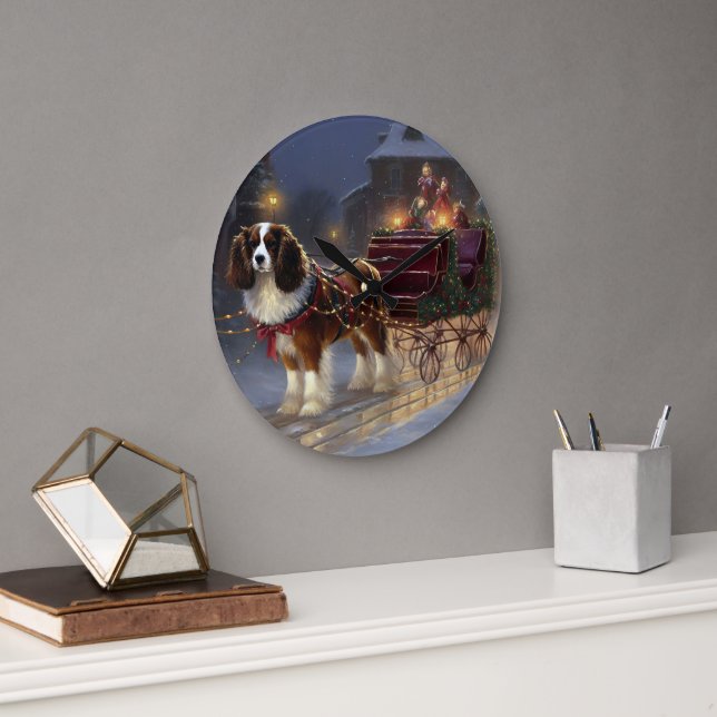 Cavalier King Charles Spaniel Jul Festiv Stor Klocka (Kontor)