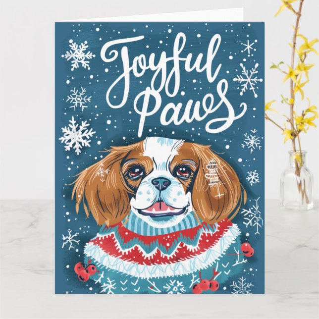 Cavalier King Charles Spaniel jul Kort (Gul blomma)