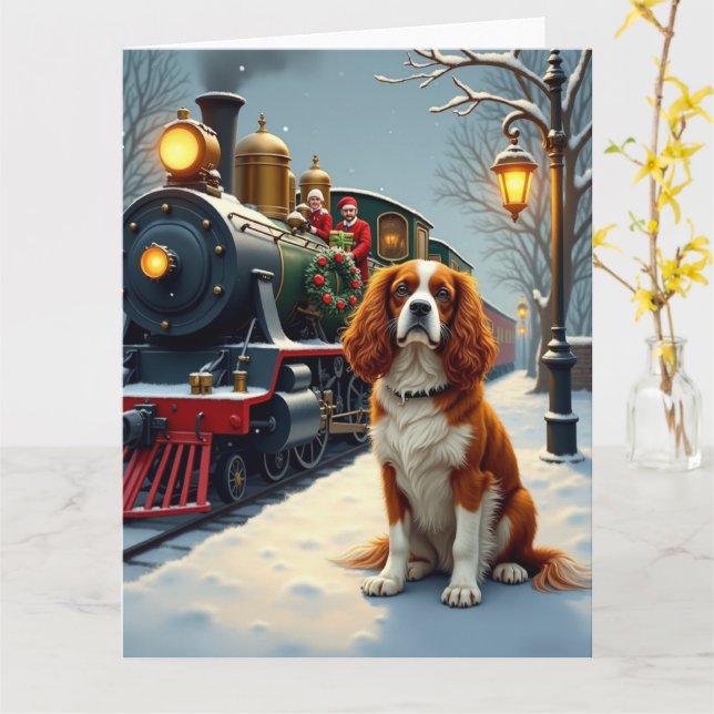 Cavalier King Charles Spaniel Jul Tåg Kort (Gul blomma)