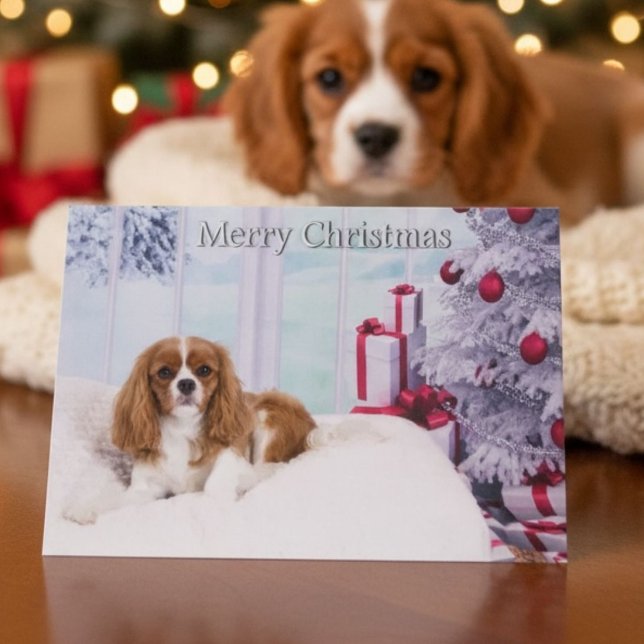 Cavalier King Charles Spaniel Julgran Valp Helgkort (Skapare uppladdad)