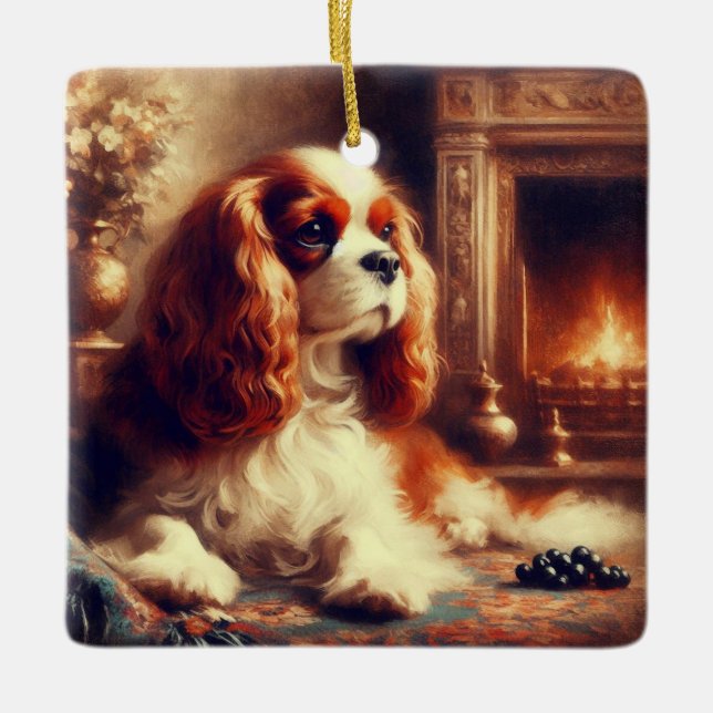 Cavalier King Charles Spaniel Julgransprydnad Keramik (Framsida)