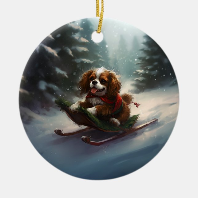 Cavalier King Charles Spaniel  Julsnö Julgransprydnad Keramik (Framsidan)