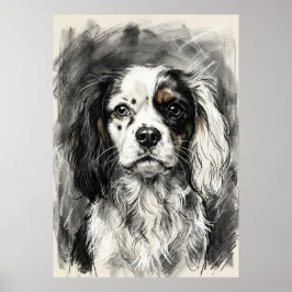 Cavalier King Charles Spaniel Kolteckning Porträtt Poster