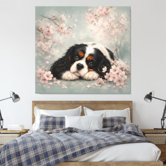 Cavalier King Charles Spaniel Körsbärsblom Konst | Canvastryck