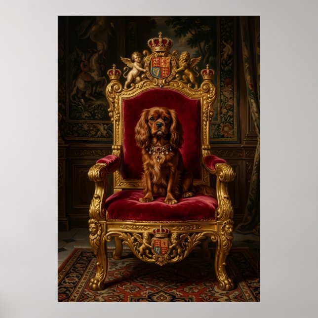 Cavalier King Charles Spaniel Kunglig Tron Kronan  Poster (Framsidan)