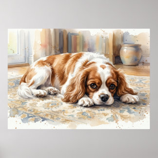 Cavalier King Charles Spaniel Liggande Akvarell Poster
