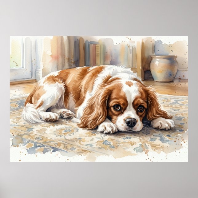 Cavalier King Charles Spaniel Liggande Akvarell Poster (Framsidan)