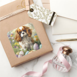 Cavalier King Charles Spaniel med påskägg Fyrkantigt Klistermärke