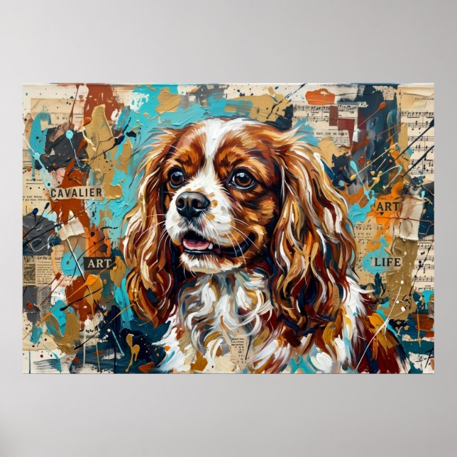 Cavalier King Charles Spaniel Mixed Media Collage  Poster (Framsidan)