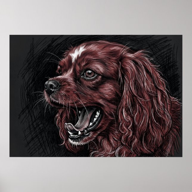 Cavalier King Charles Spaniel Mörk Skissaffisch | Poster (Framsidan)