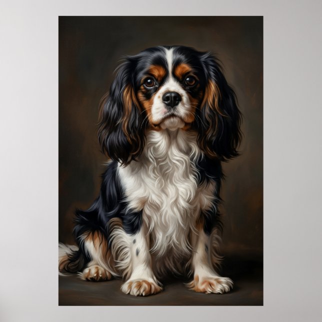 Cavalier King Charles Spaniel Mörkt Porträtt Affis Poster (Framsidan)